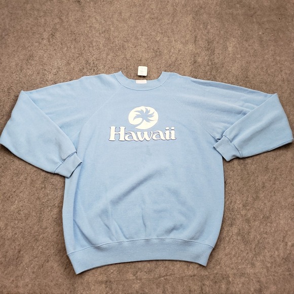 VINTAGE Hanes Sweater Mens Large Blue Sweatshirt Hawaiian Hawaii Logo Adult 90s* - Picture 1 of 12